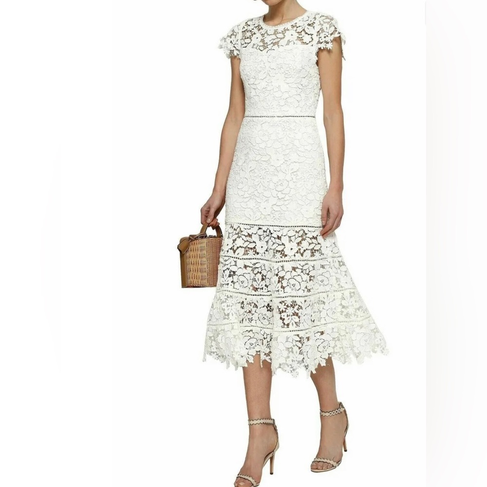 JOIE White Lace Floral Caledonia Midi Dress Size 0